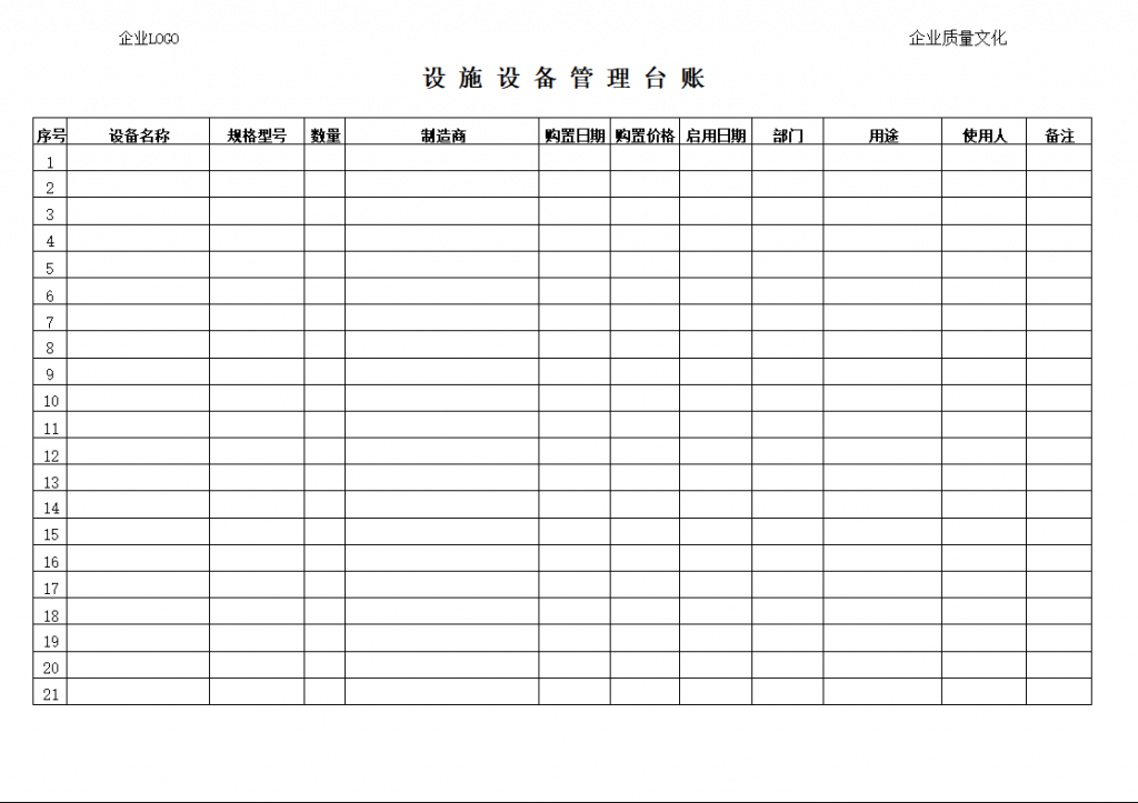 药店质量管理文件–12设施设备管理台账